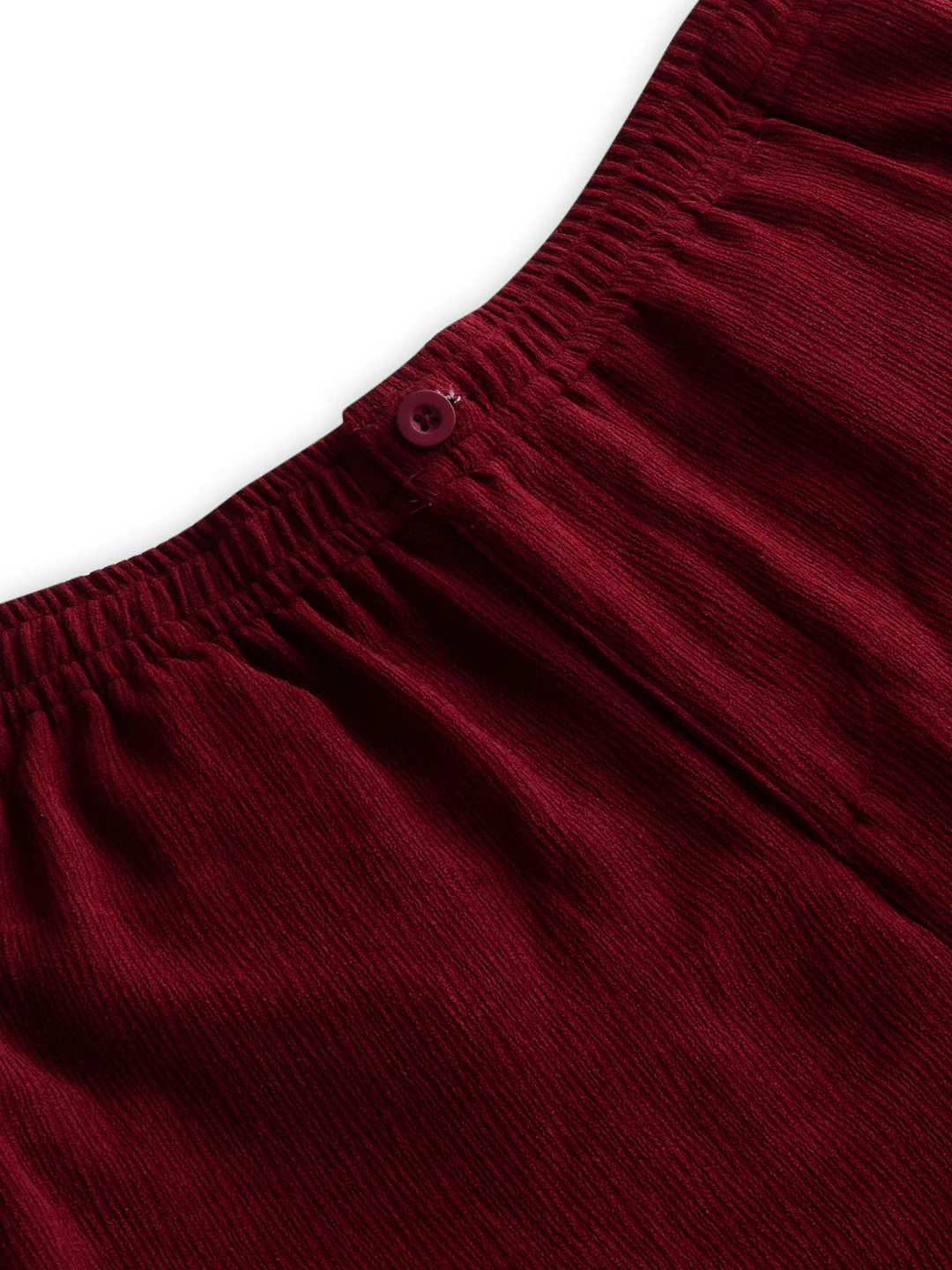 Berry Red Soft Crepe Wide-Leg Trousers - Image 3