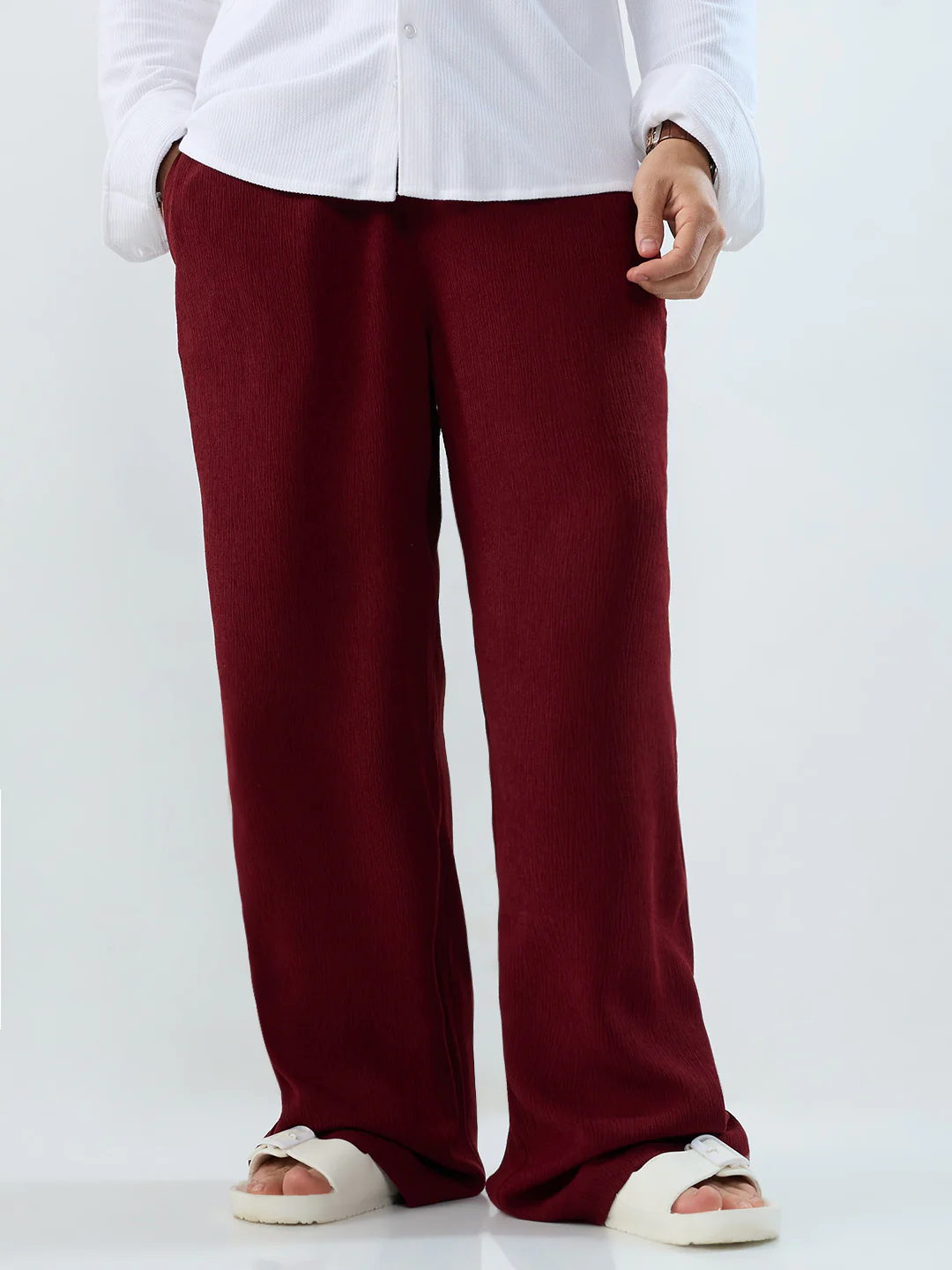 Berry Red Soft Crepe Wide-Leg Trousers - Image 4