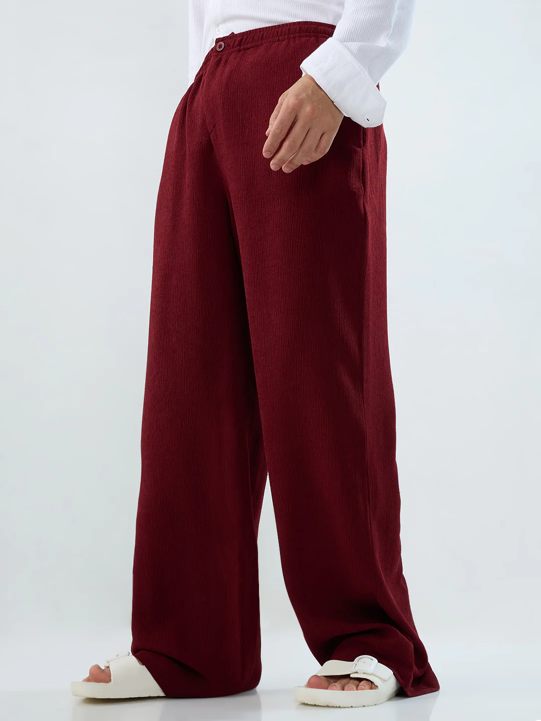 Berry Red Soft Crepe Wide-Leg Trousers - Image 5