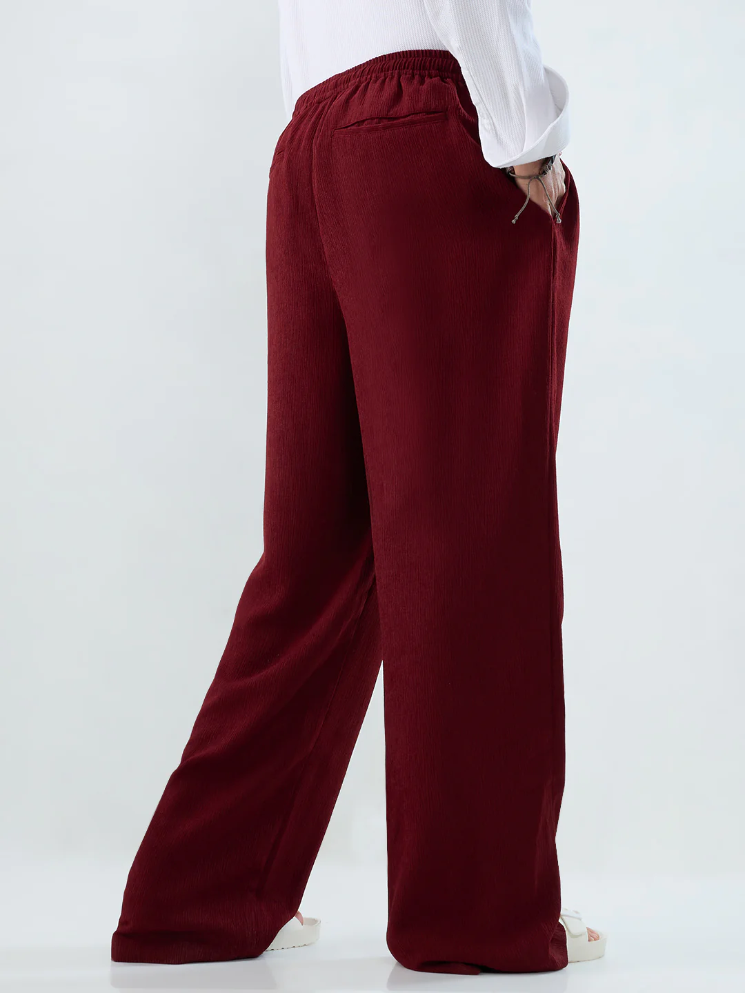 Berry Red Soft Crepe Wide-Leg Trousers - Image 6