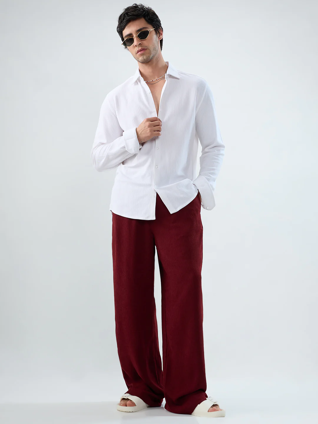 Berry Red Soft Crepe Wide-Leg Trousers - Image 7