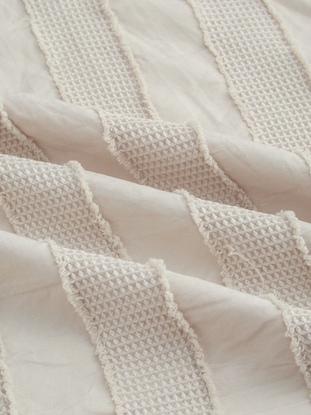 Bisque Beige Frayed Panelled Waffle Textured Shirt - Image 3