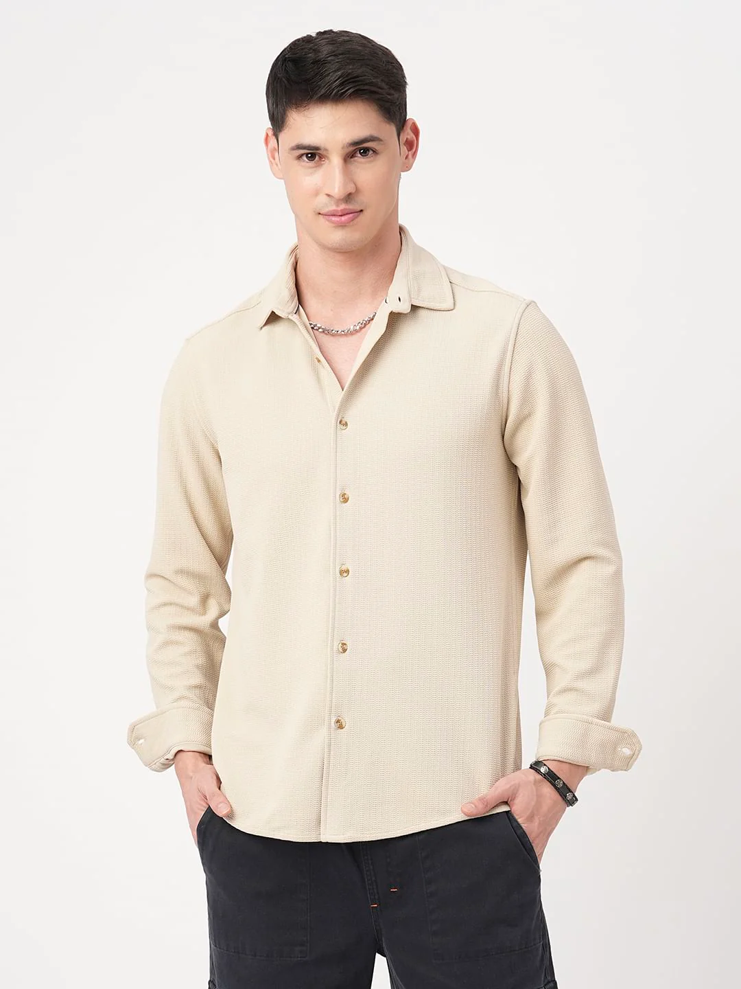 Bisque Beige Textured Shirt - Image 4