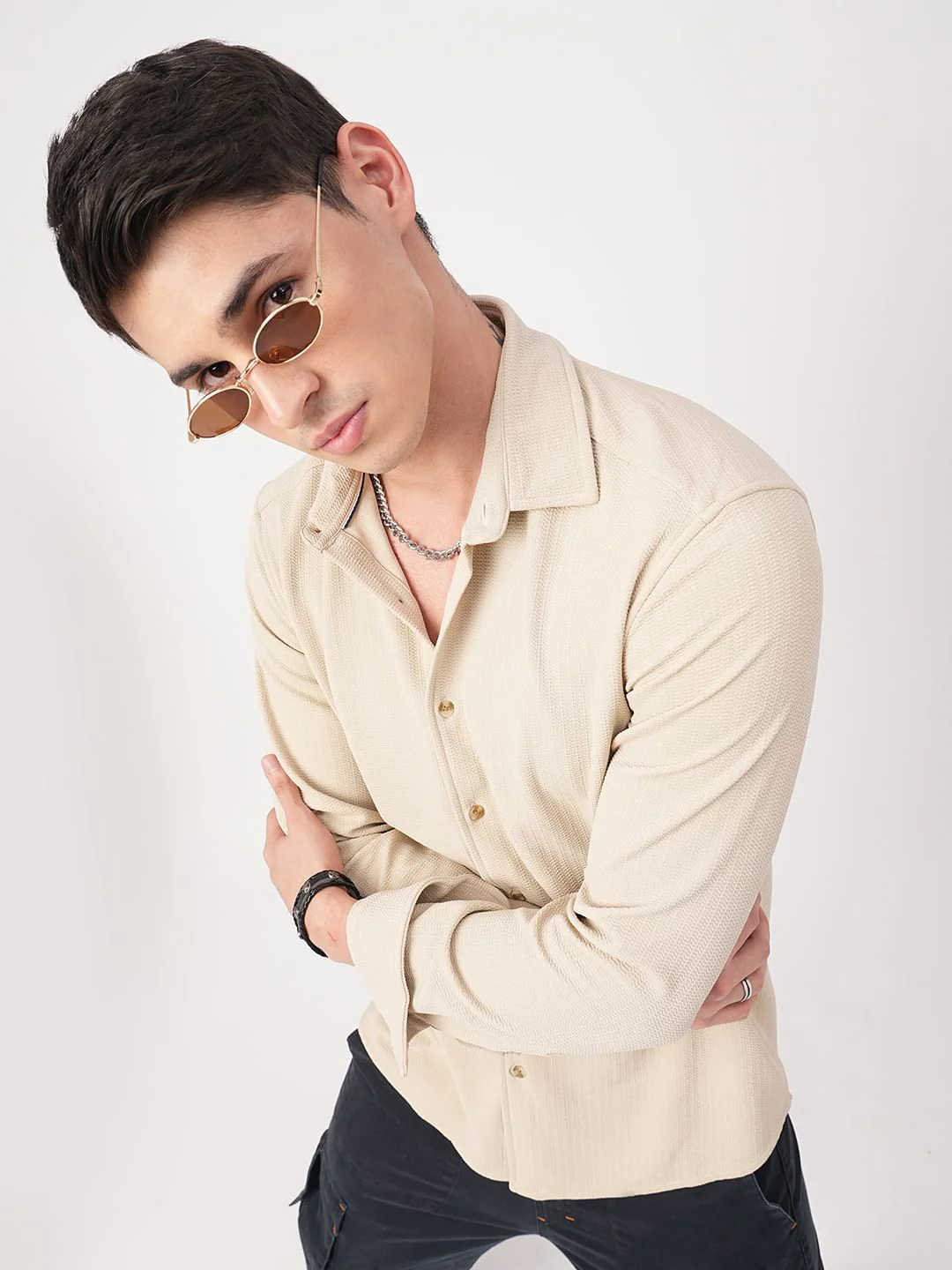 Bisque Beige Textured Shirt - Image 5