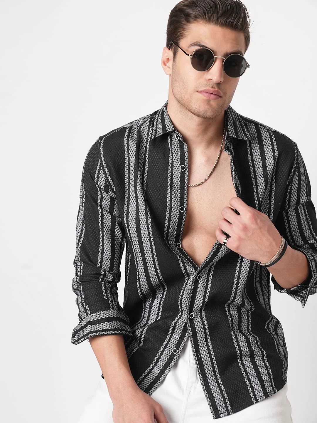 Black & Grey Twisted Striped Dobby Shirt