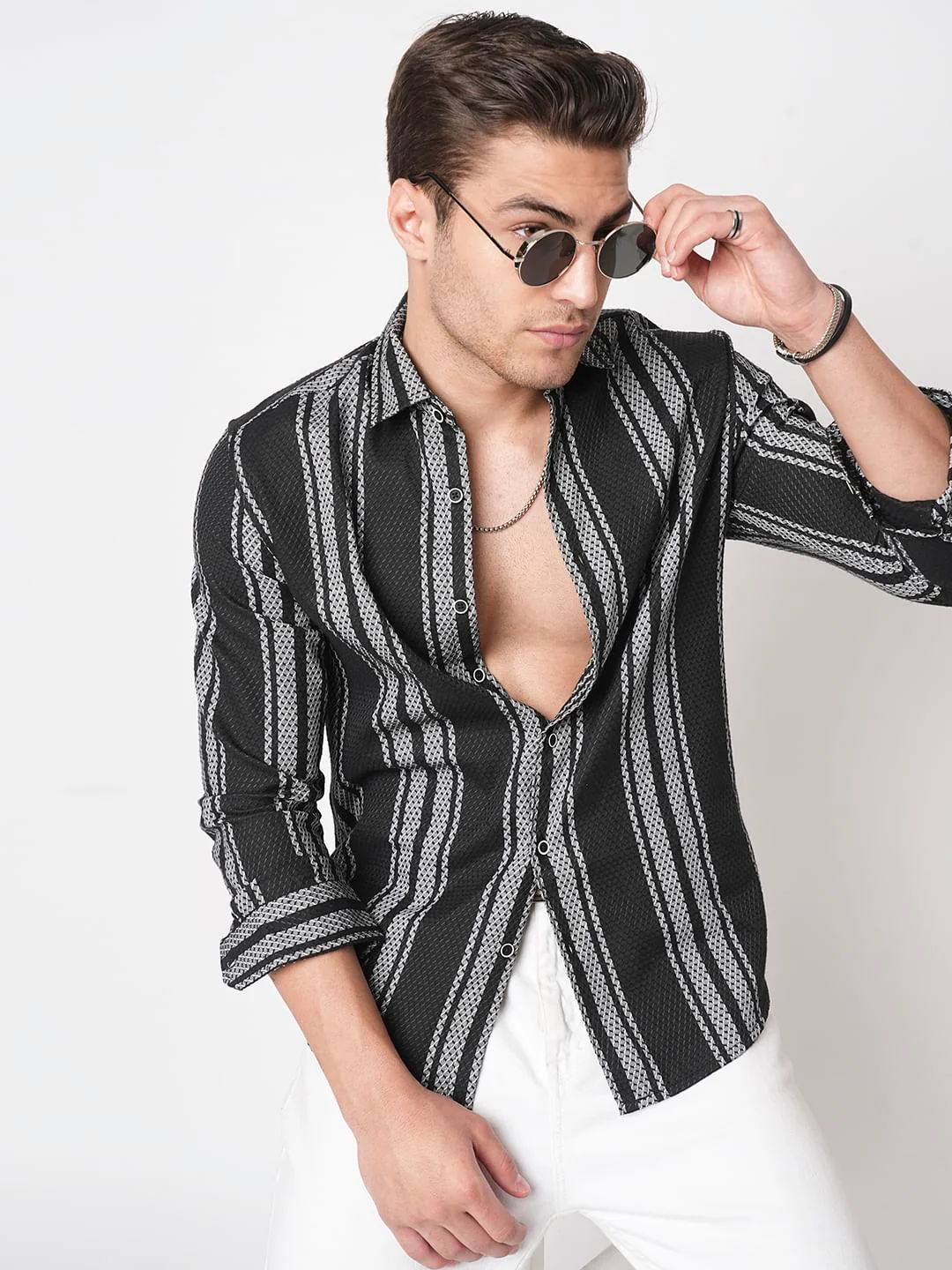 Black & Grey Twisted Striped Dobby Shirt - Image 2