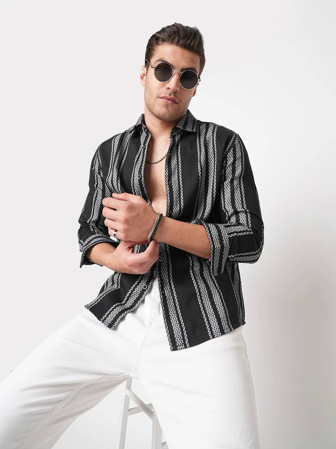 Black & Grey Twisted Striped Dobby Shirt - Image 3