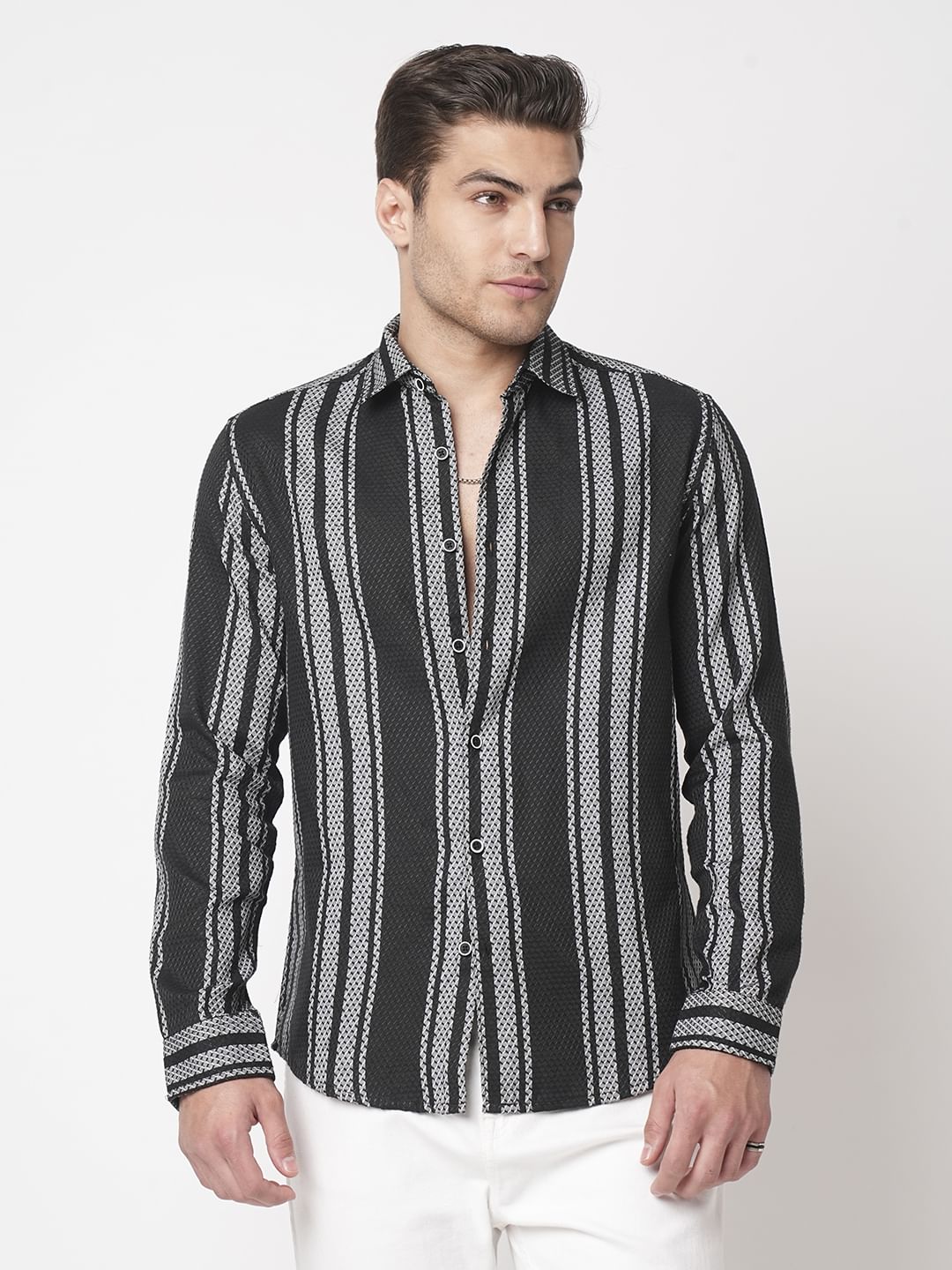 Black & Grey Twisted Striped Dobby Shirt - Image 4