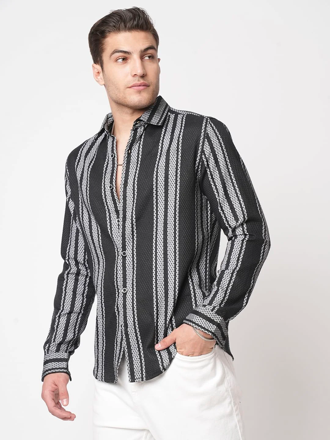 Black & Grey Twisted Striped Dobby Shirt - Image 5