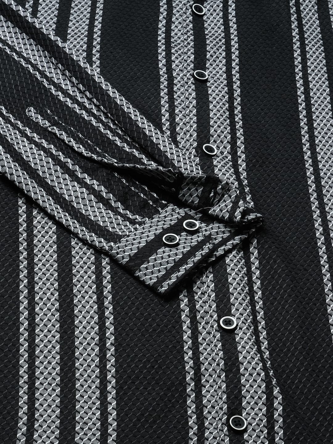 Black & Grey Twisted Striped Dobby Shirt - Image 9
