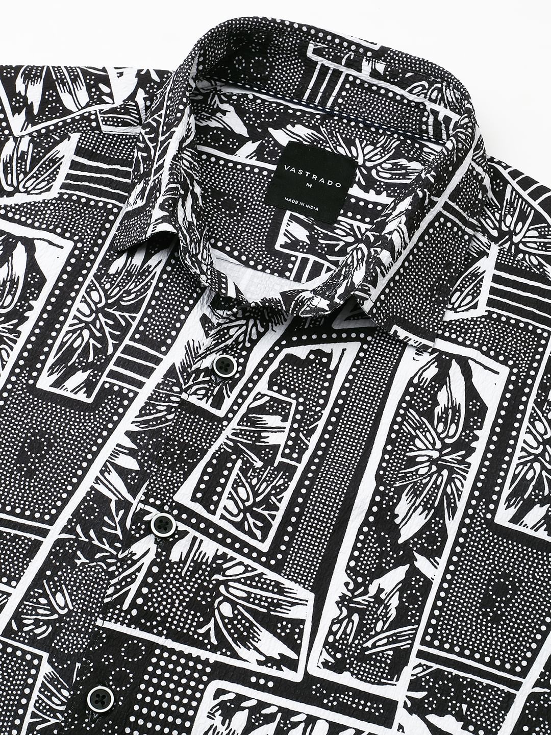 Black & White Abstract Printed Textured Shirt - Image 3