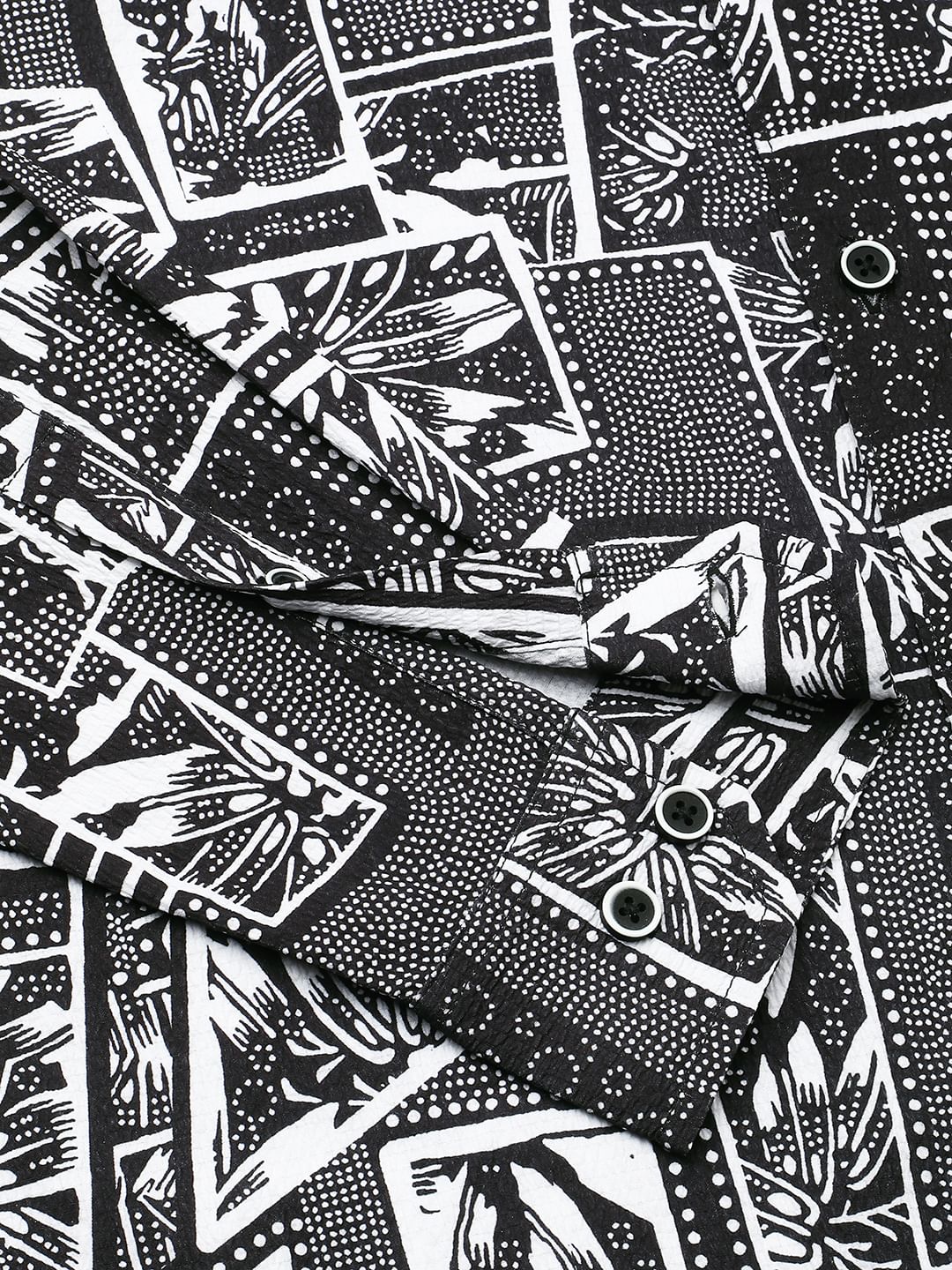 Black & White Abstract Printed Textured Shirt - Image 9