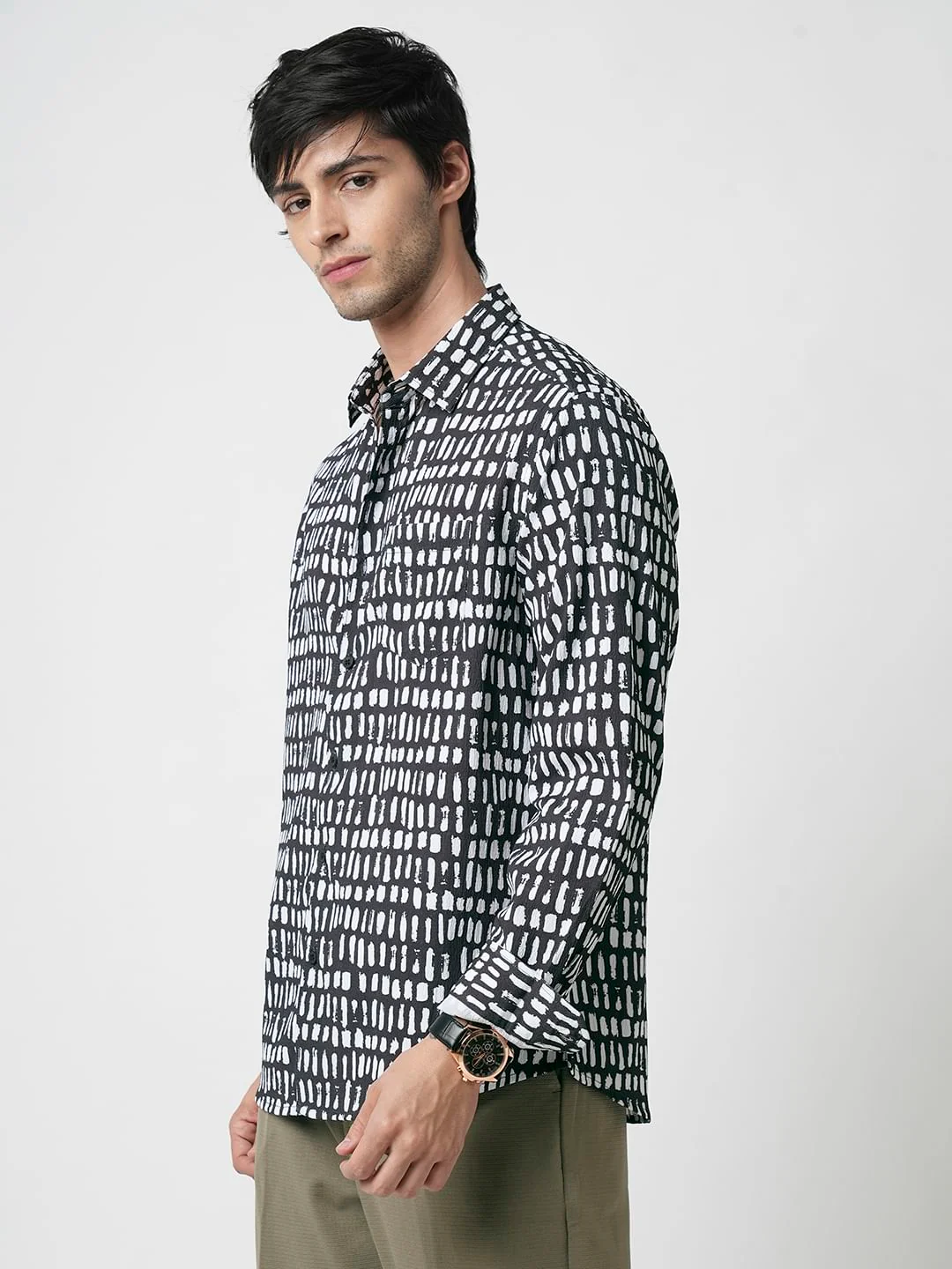 Black & White Printed Crushed Shirt - Image 5