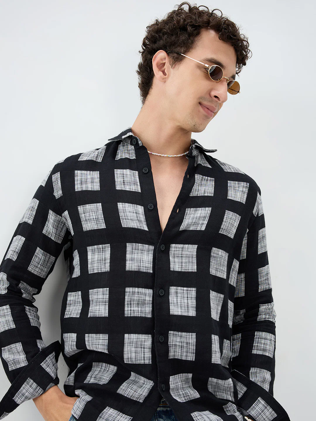 Black Artistic Block Weave Double Cloth Shirt - Image 2