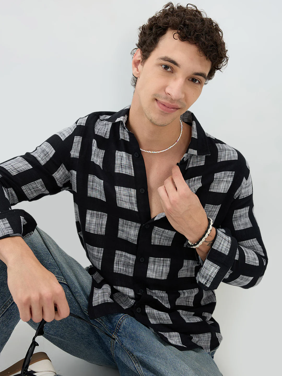 Black Artistic Block Weave Double Cloth Shirt - Image 4