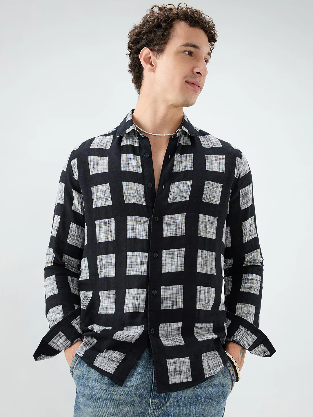 Black Artistic Block Weave Double Cloth Shirt - Image 5