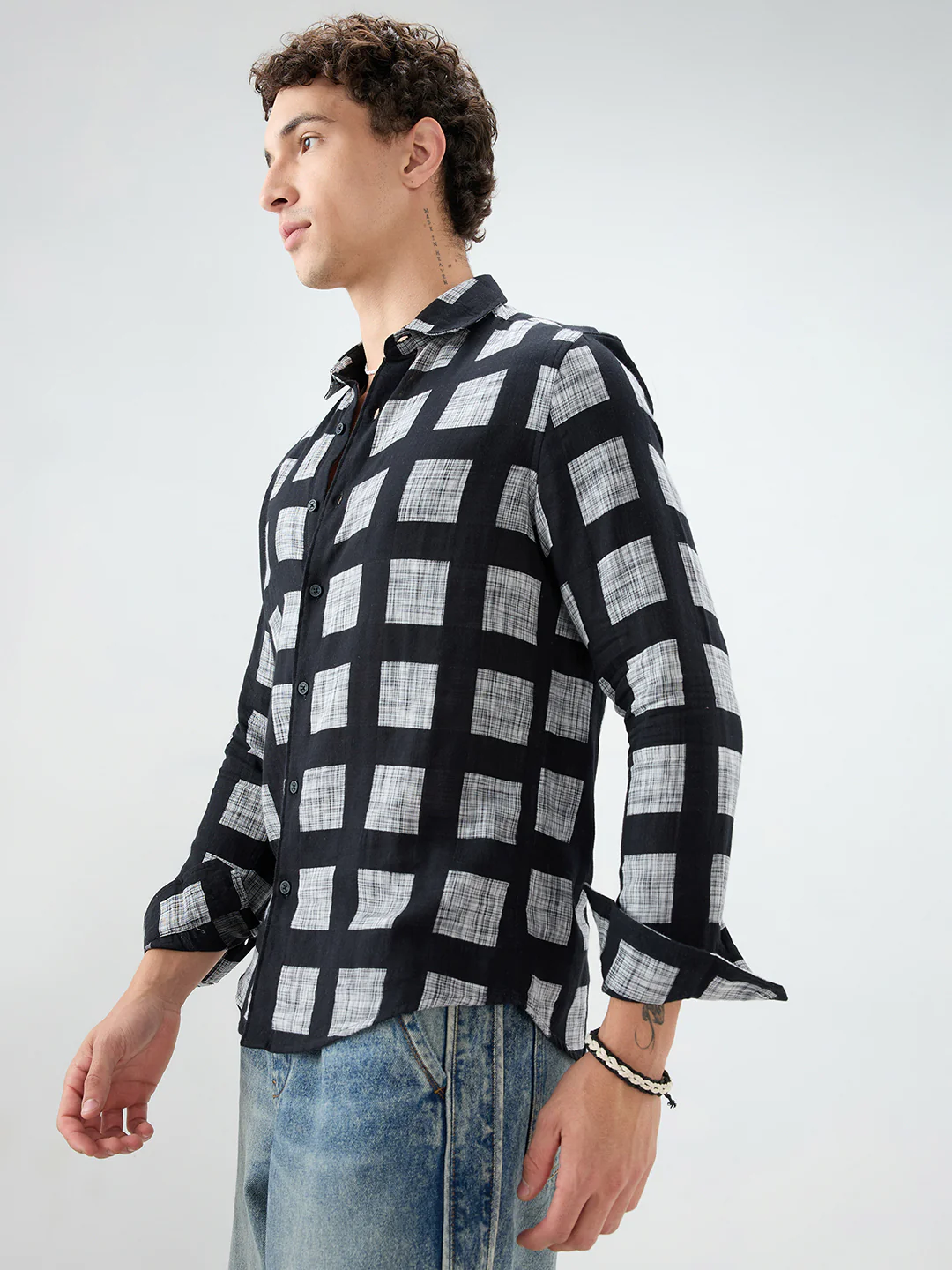 Black Artistic Block Weave Double Cloth Shirt - Image 6