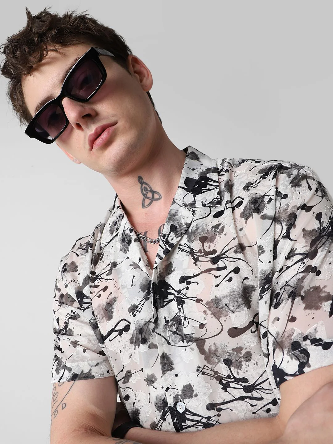 Black Burn Out Splash Oversized Shirt - Image 2