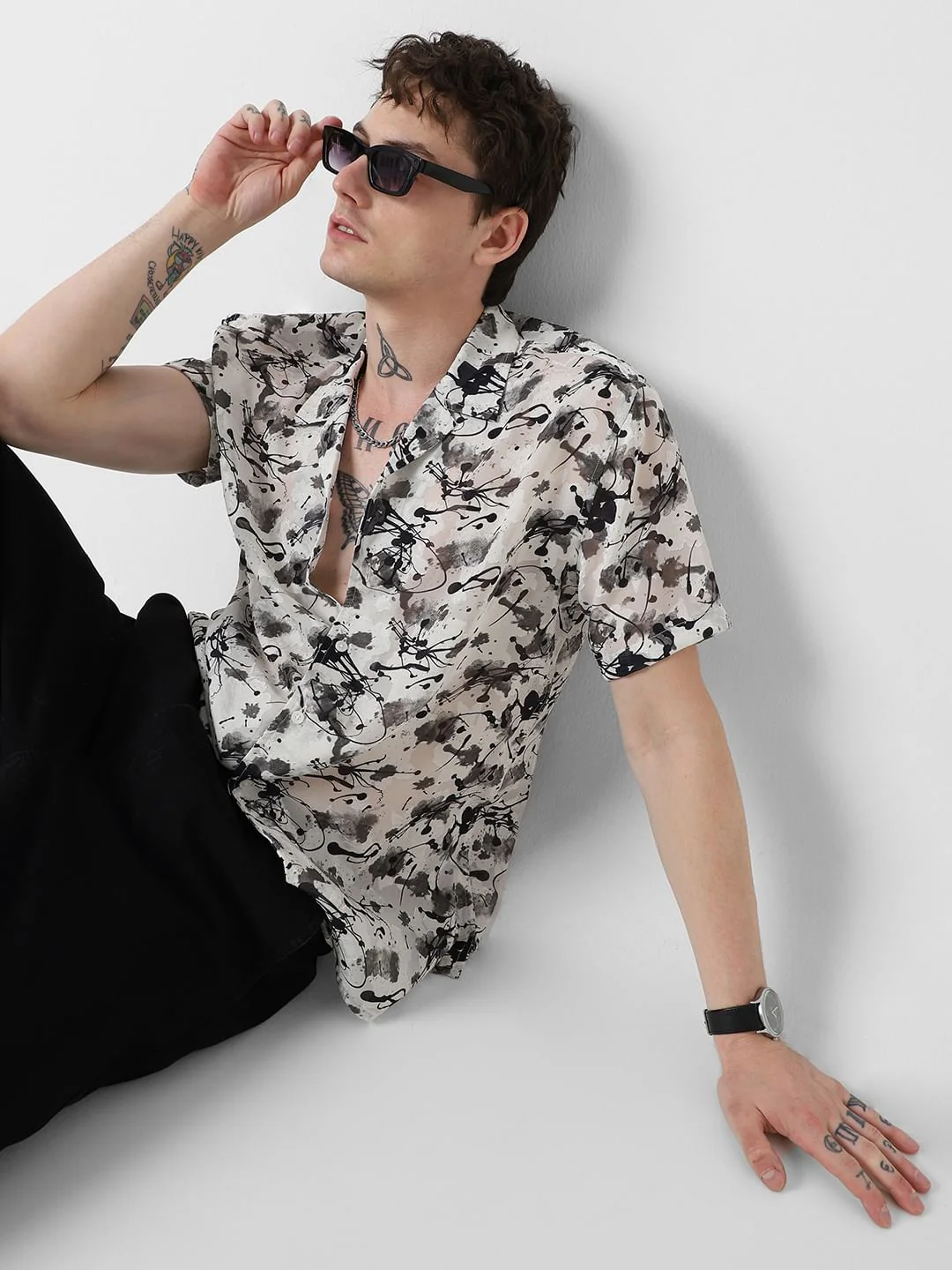 Black Burn Out Splash Oversized Shirt - Image 4