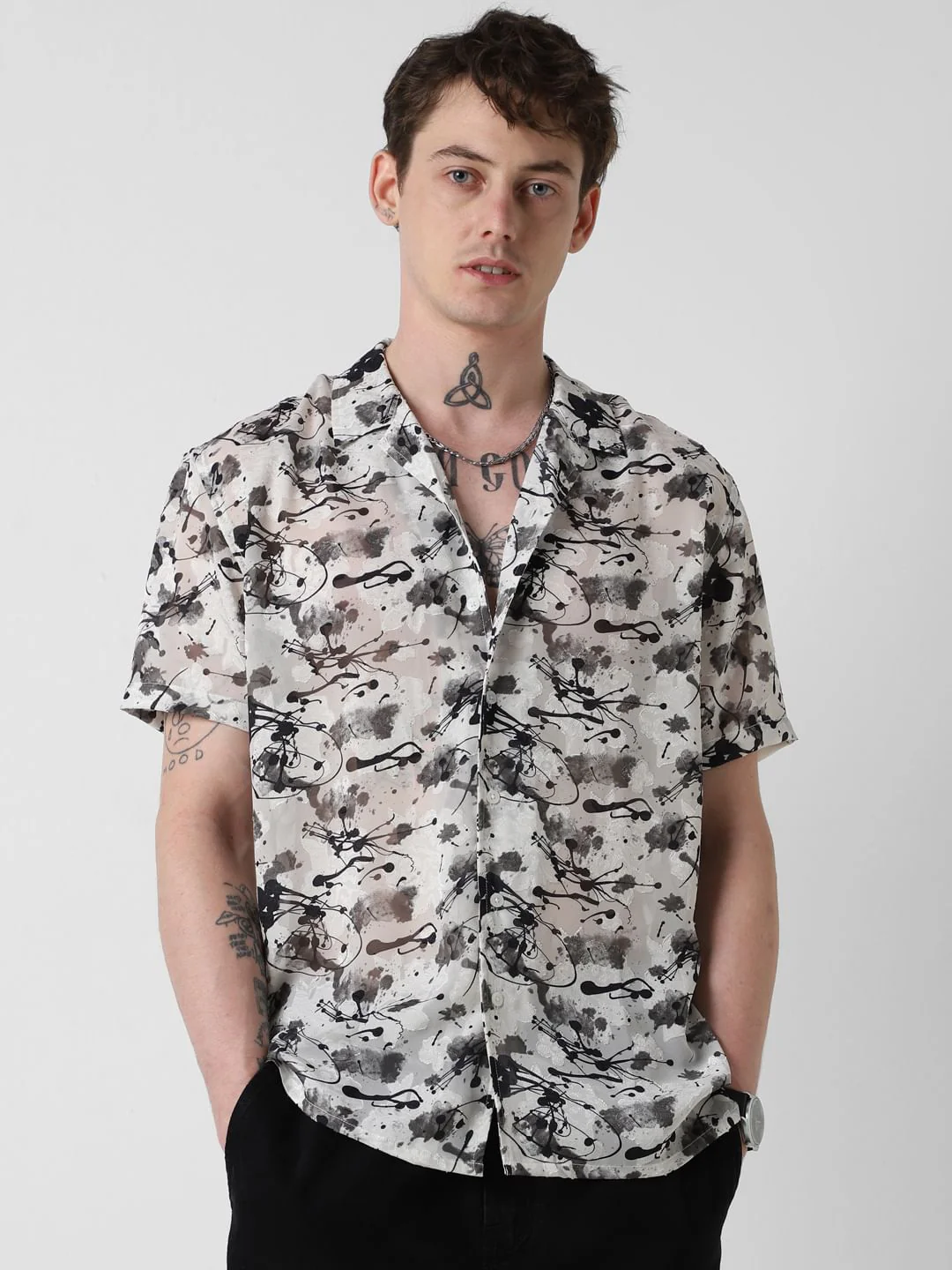 Black Burn Out Splash Oversized Shirt - Image 5