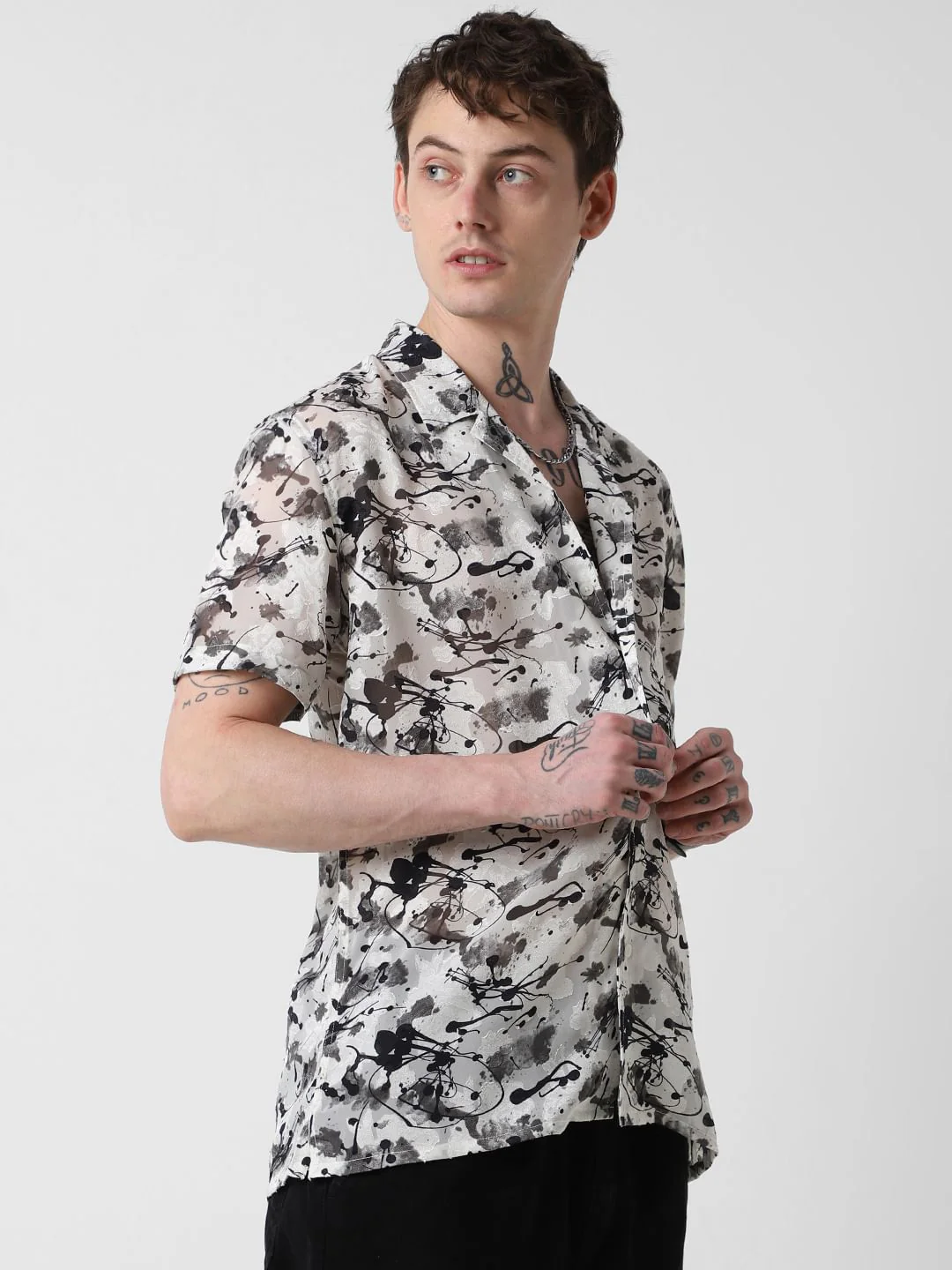 Black Burn Out Splash Oversized Shirt - Image 6