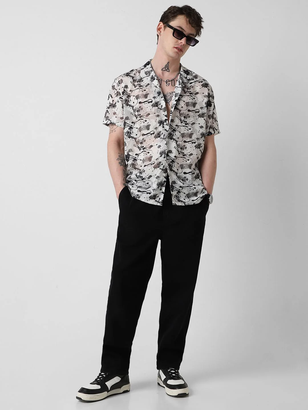 Black Burn Out Splash Oversized Shirt - Image 8