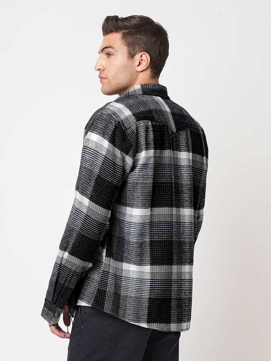 Black Checks Double Flap Pocket Corduroy Shirt - Image 6