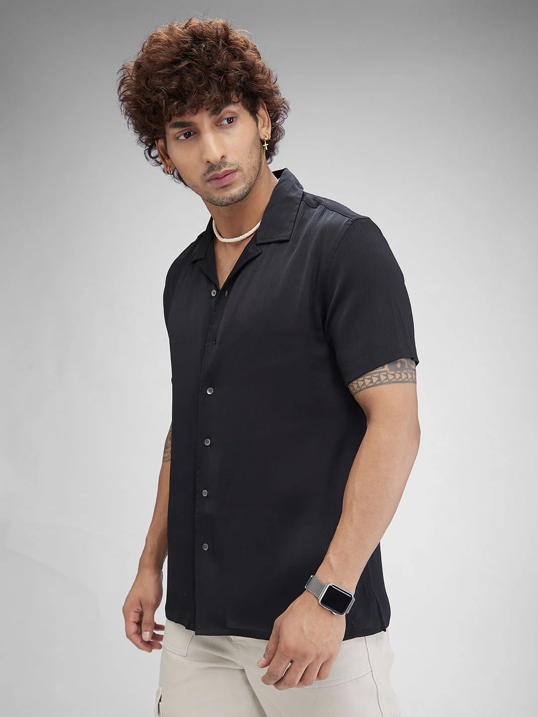 Black Crepe Oversized Resort Collar Shirt - Image 5