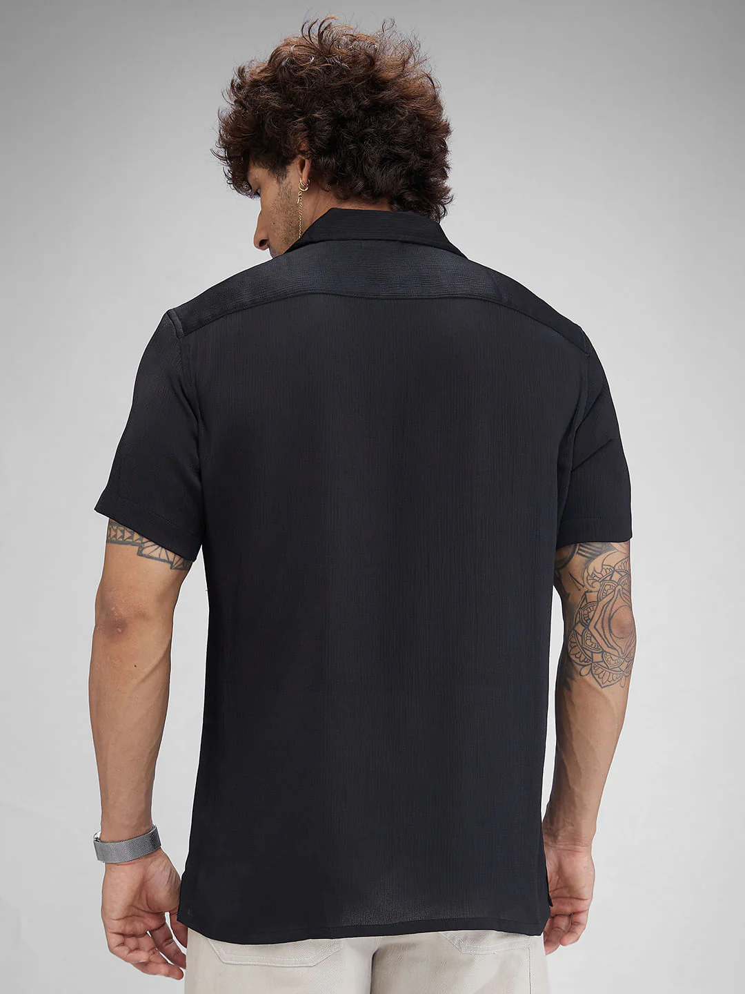 Black Crepe Oversized Resort Collar Shirt - Image 7