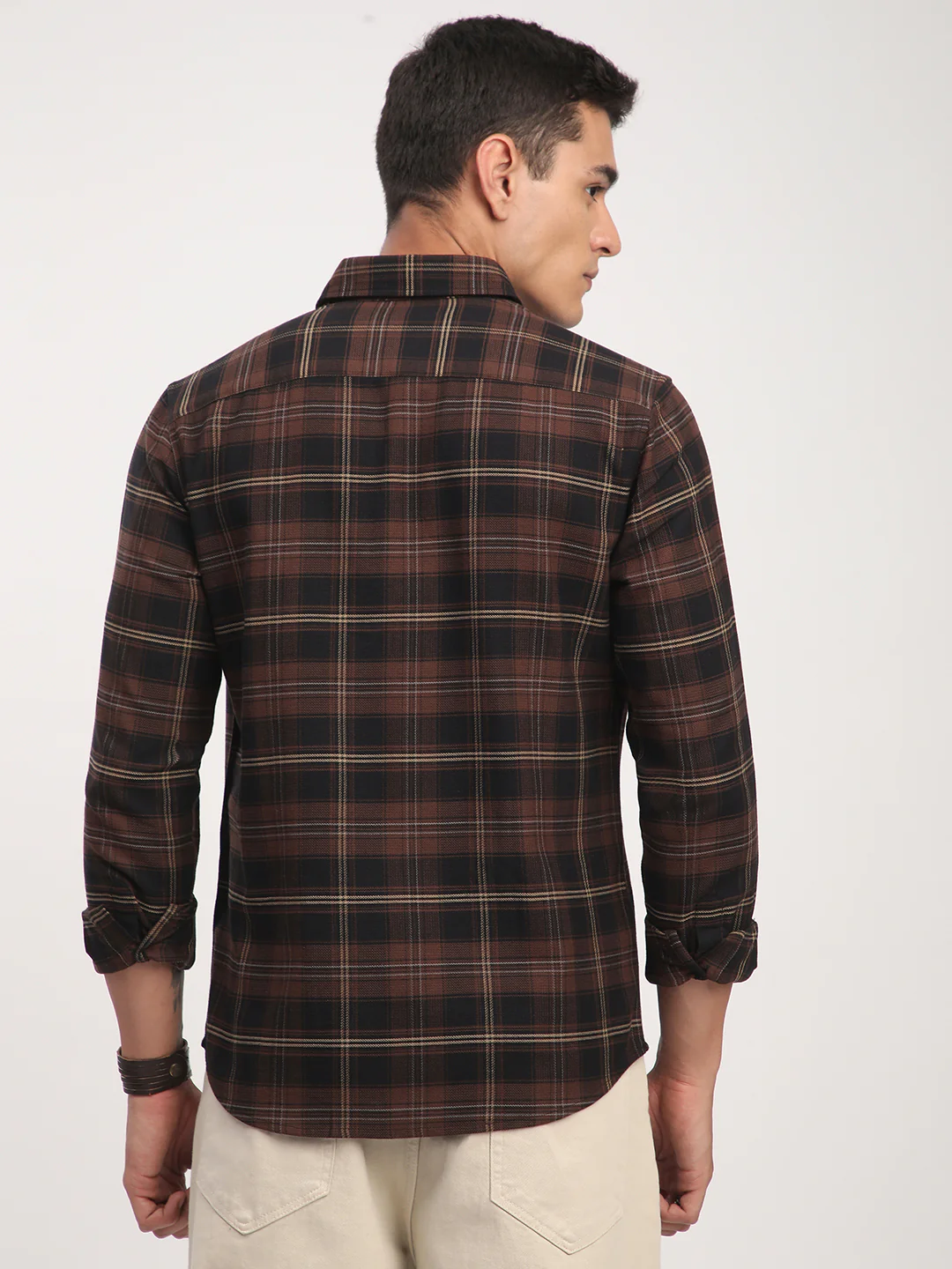 Premium Cotton Black & Dark Brown Obscura Checks Shirt - Image 7