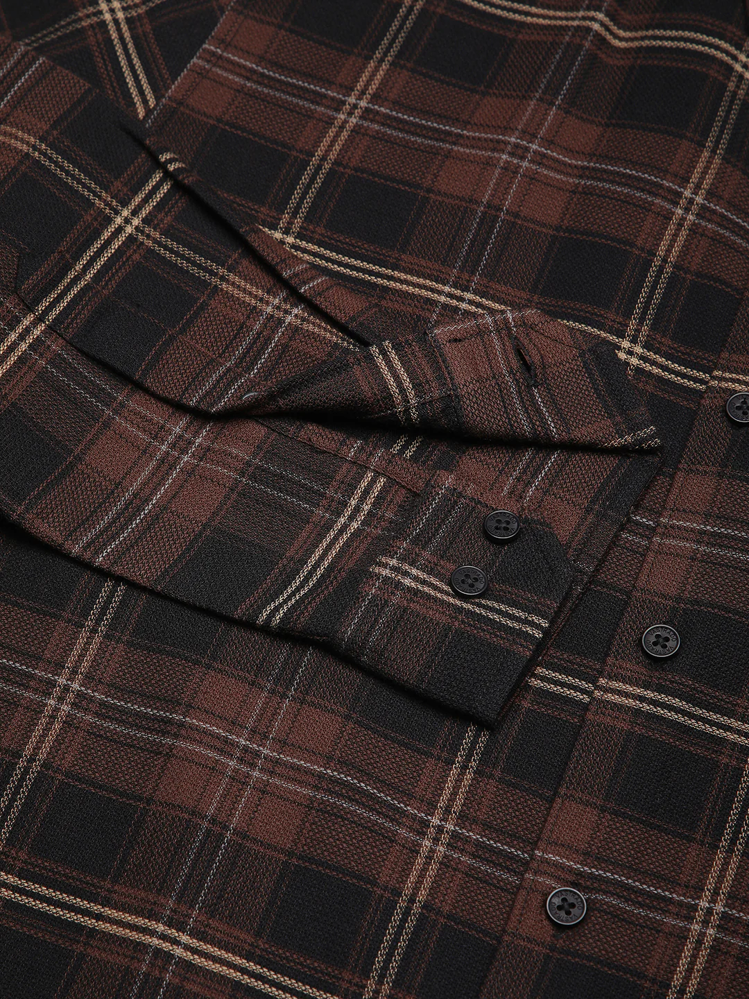 Premium Cotton Black & Dark Brown Obscura Checks Shirt - Image 9