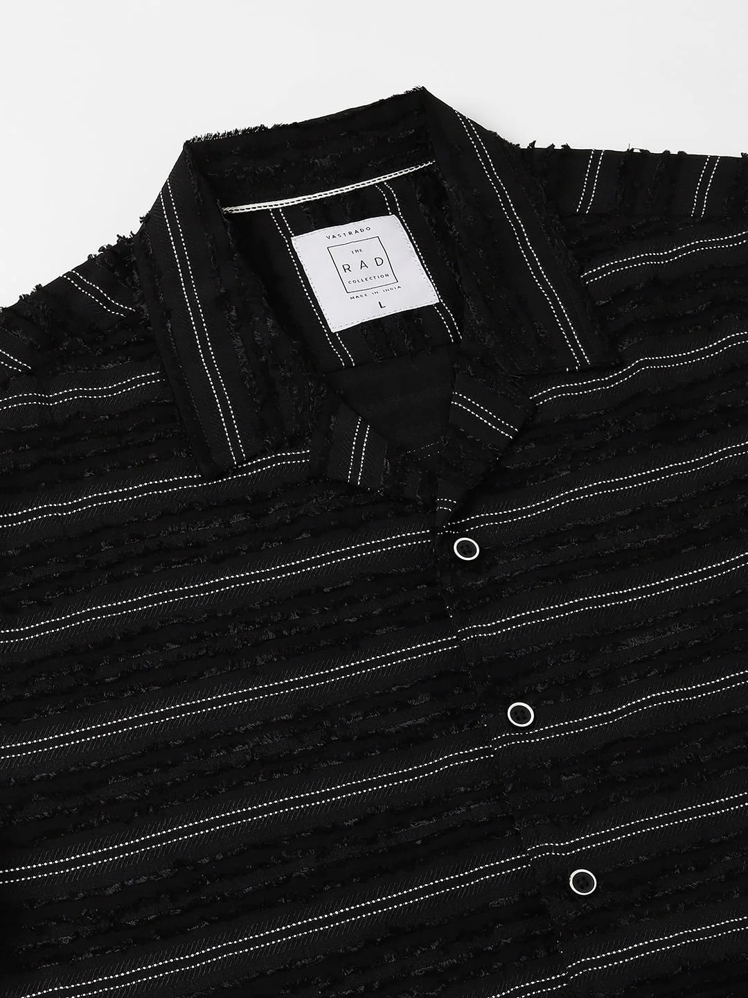 Black Even Stripe Frayed Oversized Shirt - Image 3