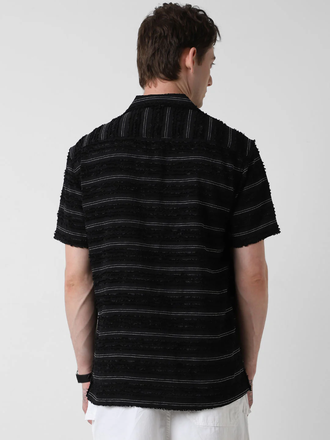 Black Even Stripe Frayed Oversized Shirt - Image 7