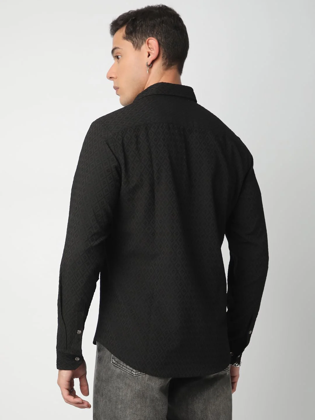 Black Explicit Diamond Jacquard Shirt - Image 6