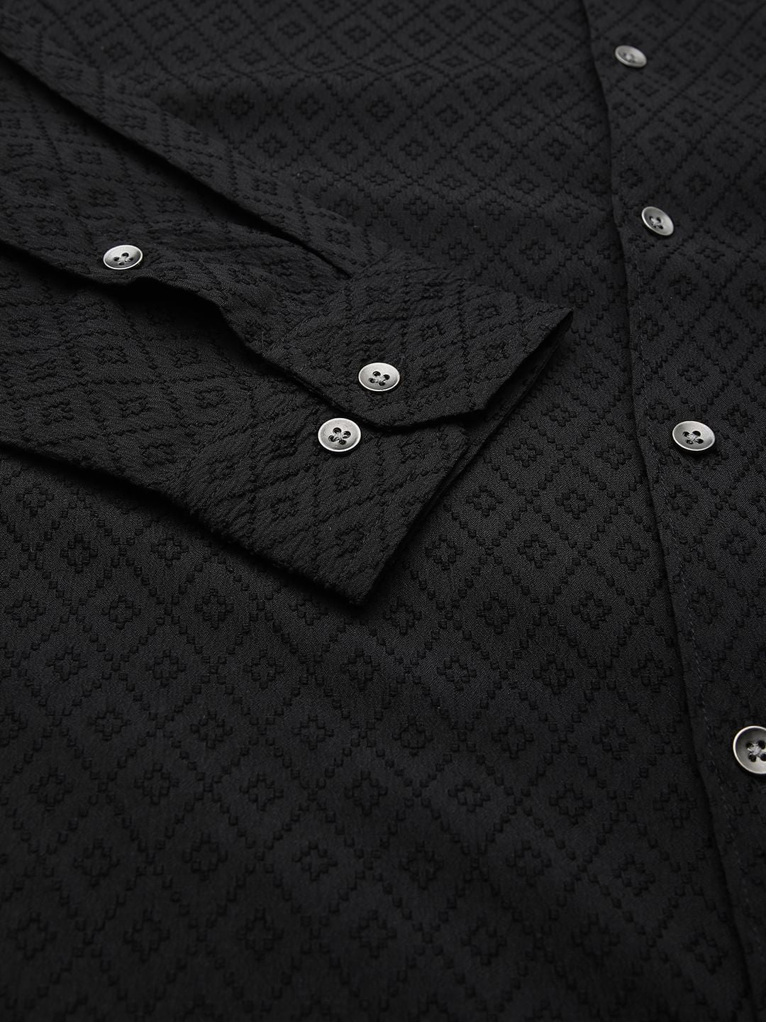 Black Explicit Diamond Jacquard Shirt - Image 8