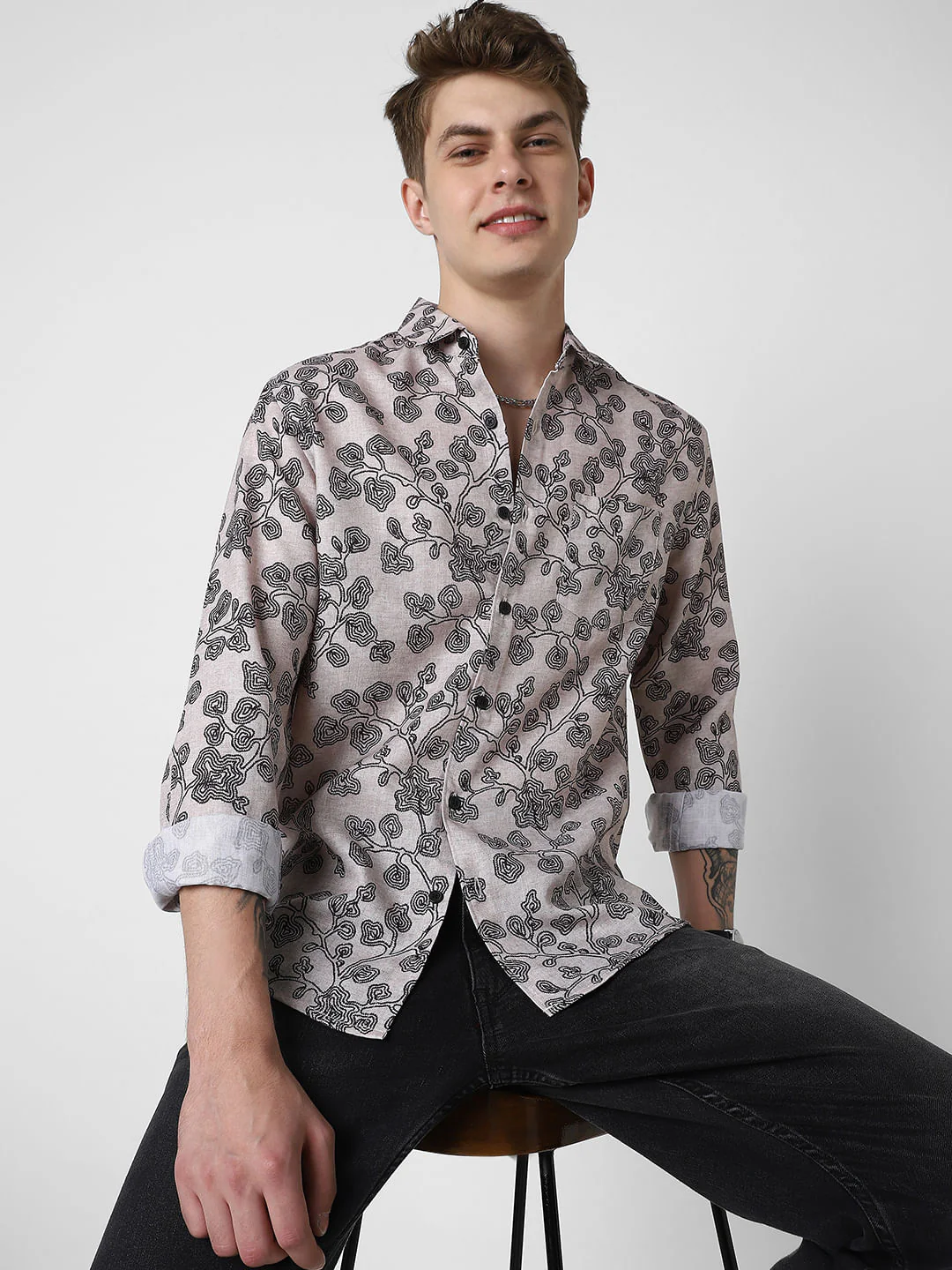 Black Floret Budding Printed Shirt - Image 4