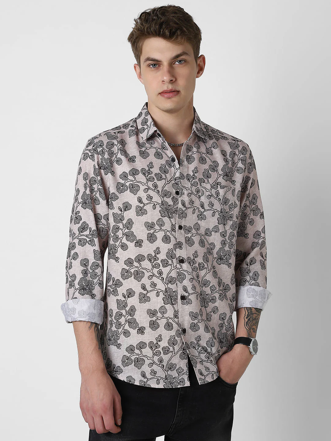 Black Floret Budding Printed Shirt - Image 5