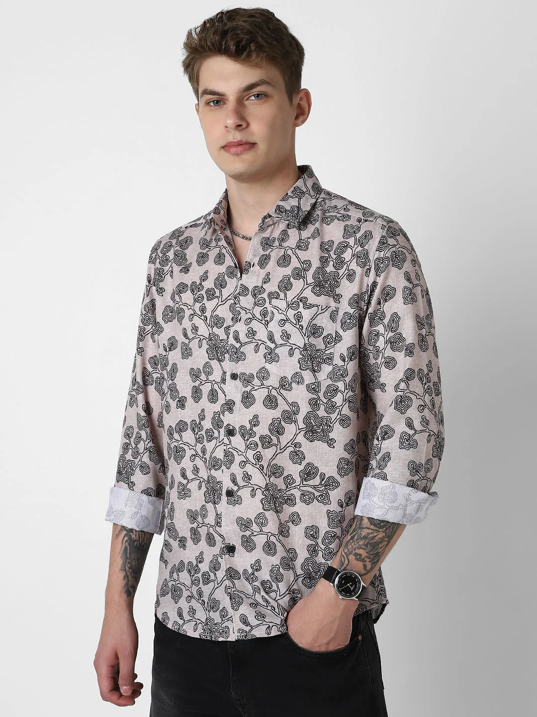 Black Floret Budding Printed Shirt - Image 6