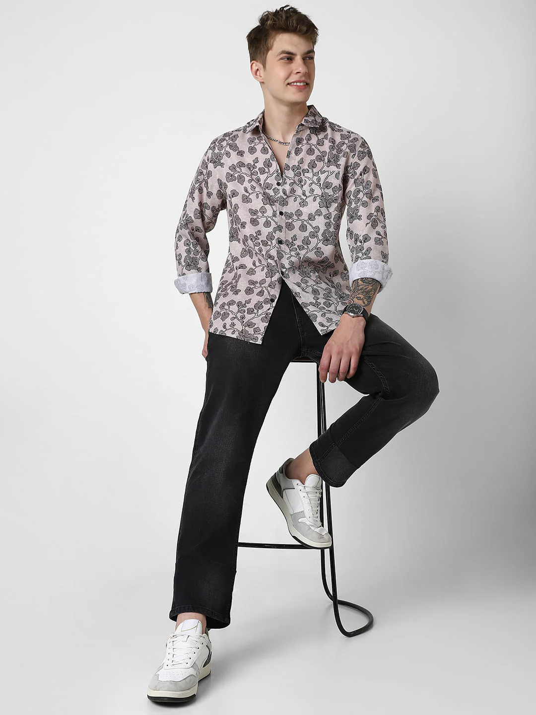 Black Floret Budding Printed Shirt - Image 8