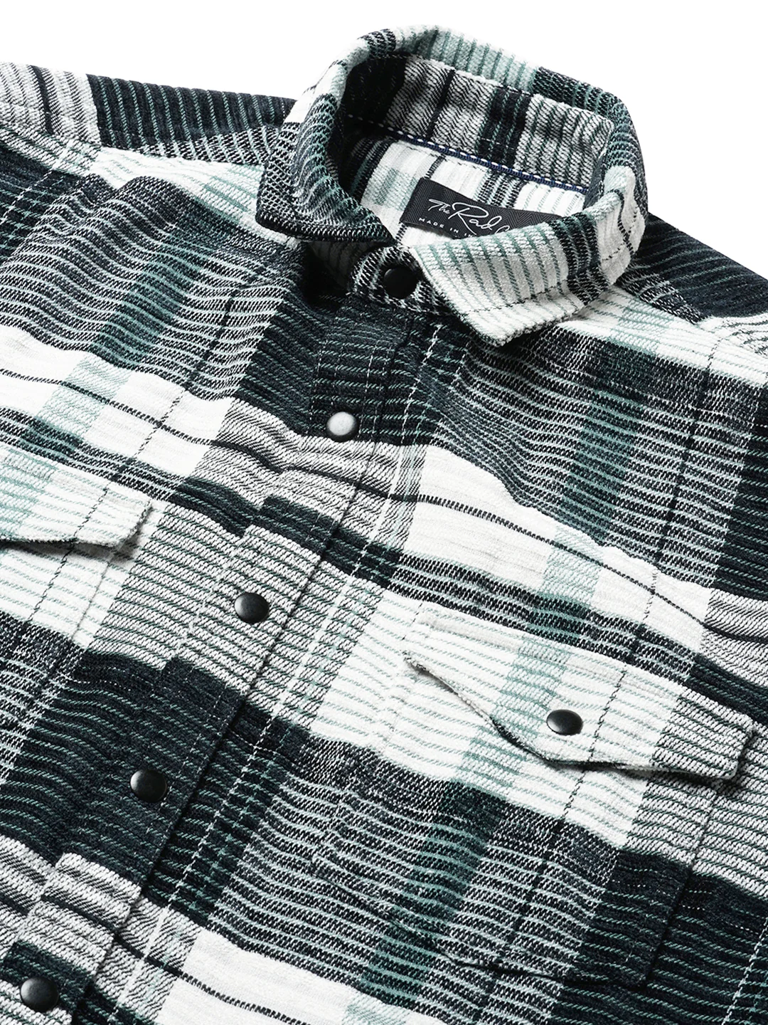 Black & Green Checkered Double Flap Pocket Textured Overshirt - Image 3