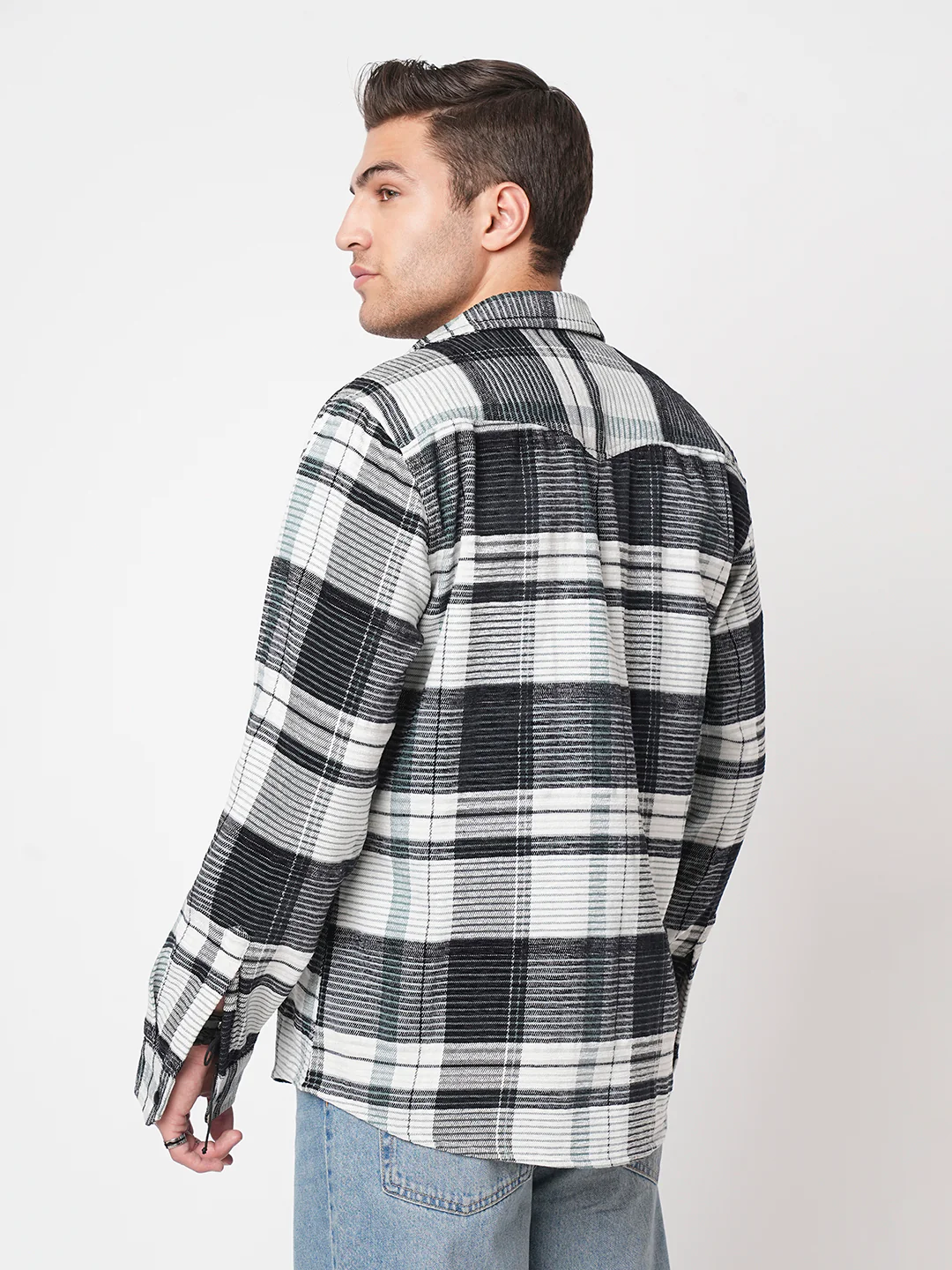 Black & Green Checkered Double Flap Pocket Textured Overshirt - Image 7