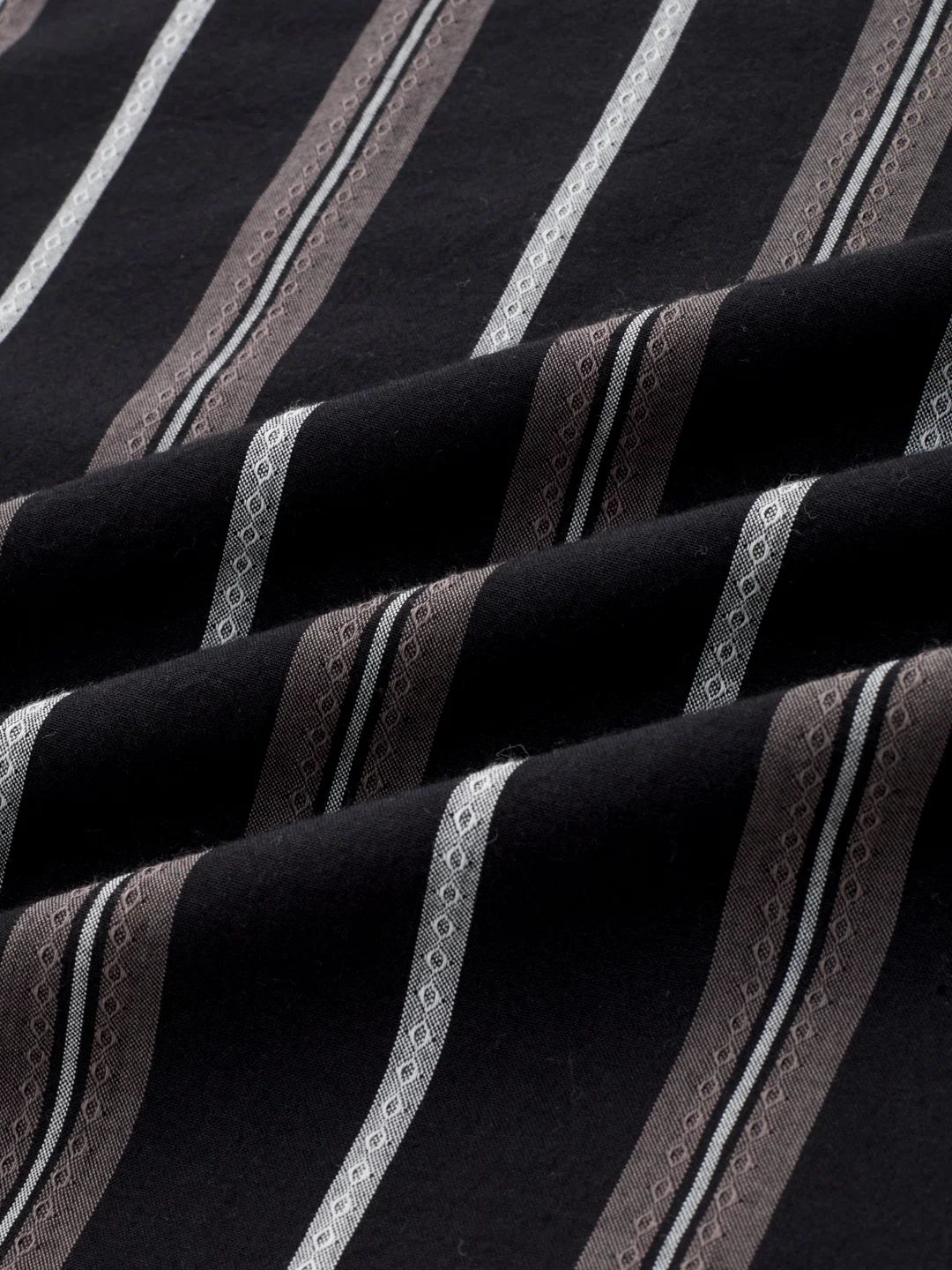 Black & Grey Striped Stand Collar Oversized Shirt - Image 3