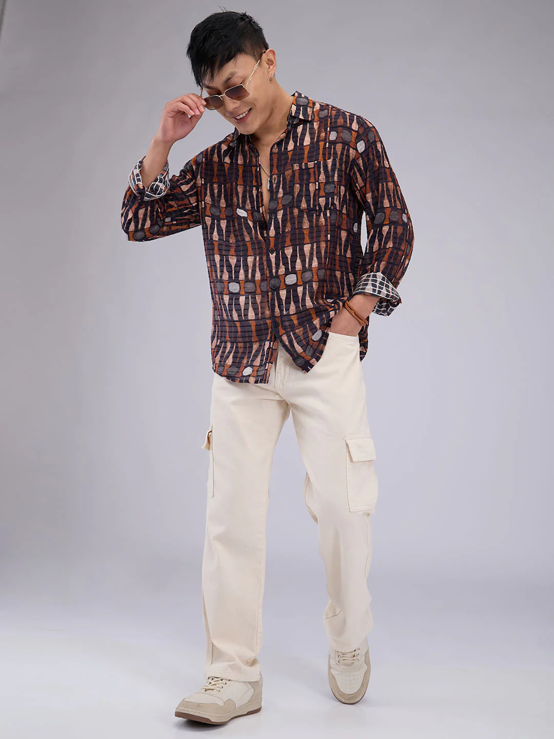 Black Horizontal Dobby Striped Abstract Printed Shirt - Image 8