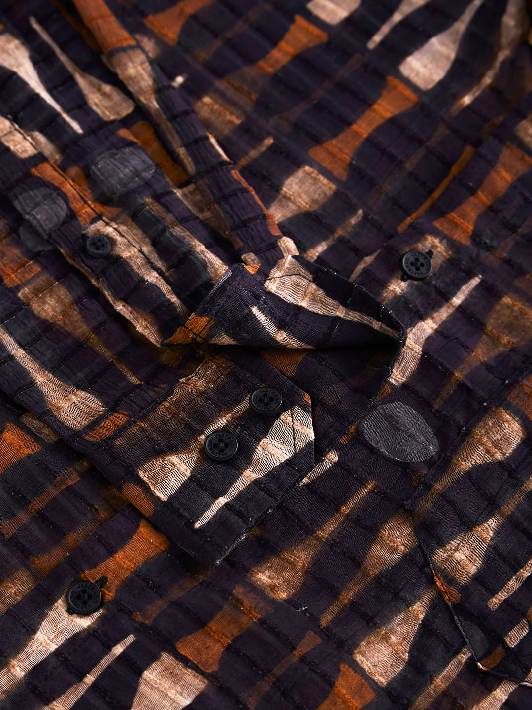 Black Horizontal Dobby Striped Abstract Printed Shirt - Image 9