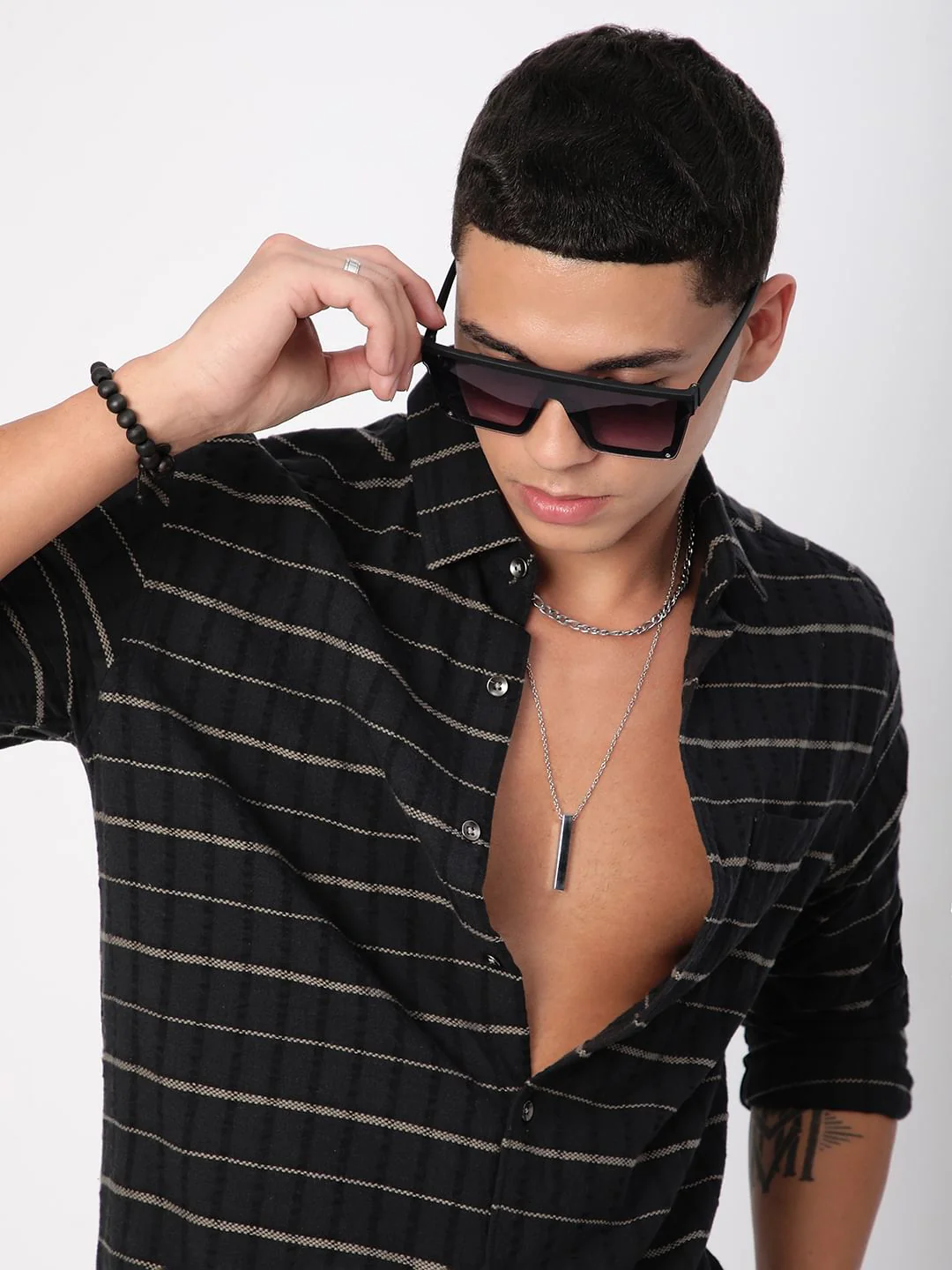 Black Horizontal Striped Seersucker Shirt - Image 2