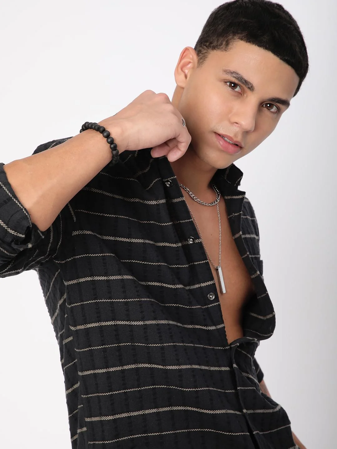 Black Horizontal Striped Seersucker Shirt - Image 3