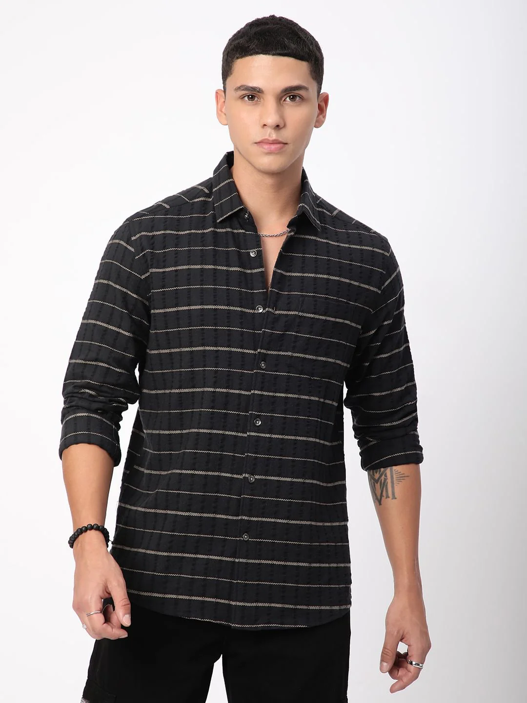 Black Horizontal Striped Seersucker Shirt - Image 5