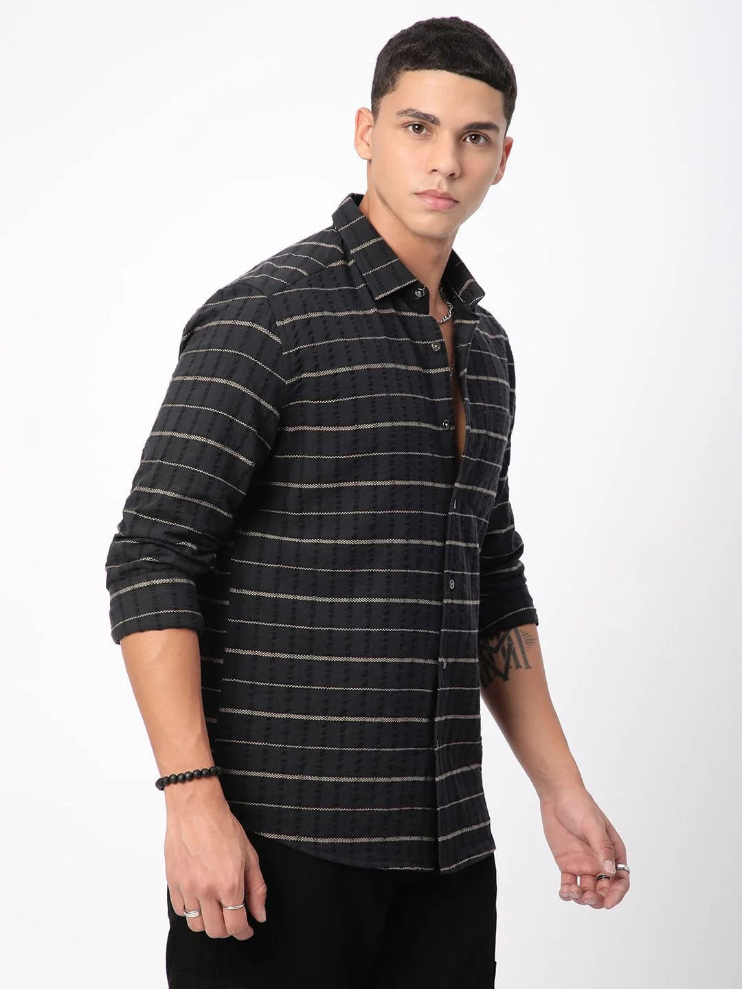 Black Horizontal Striped Seersucker Shirt - Image 7