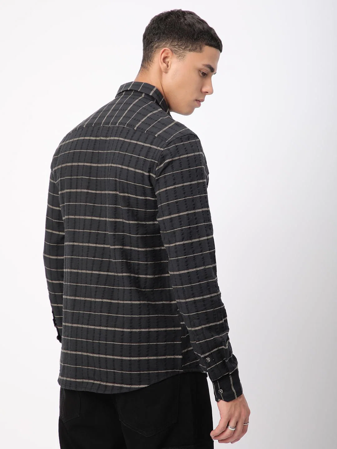 Black Horizontal Striped Seersucker Shirt - Image 8