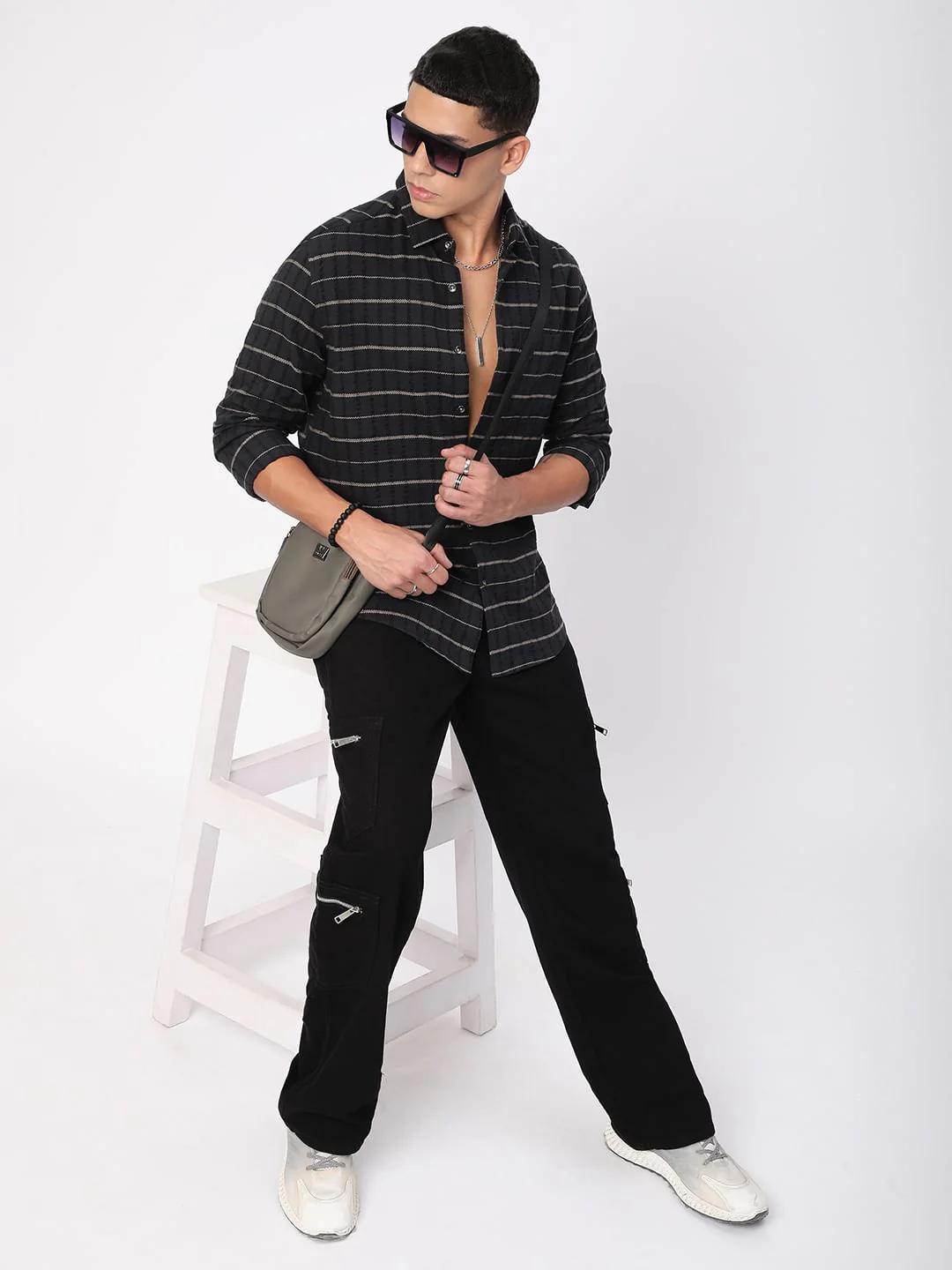 Black Horizontal Striped Seersucker Shirt - Image 9
